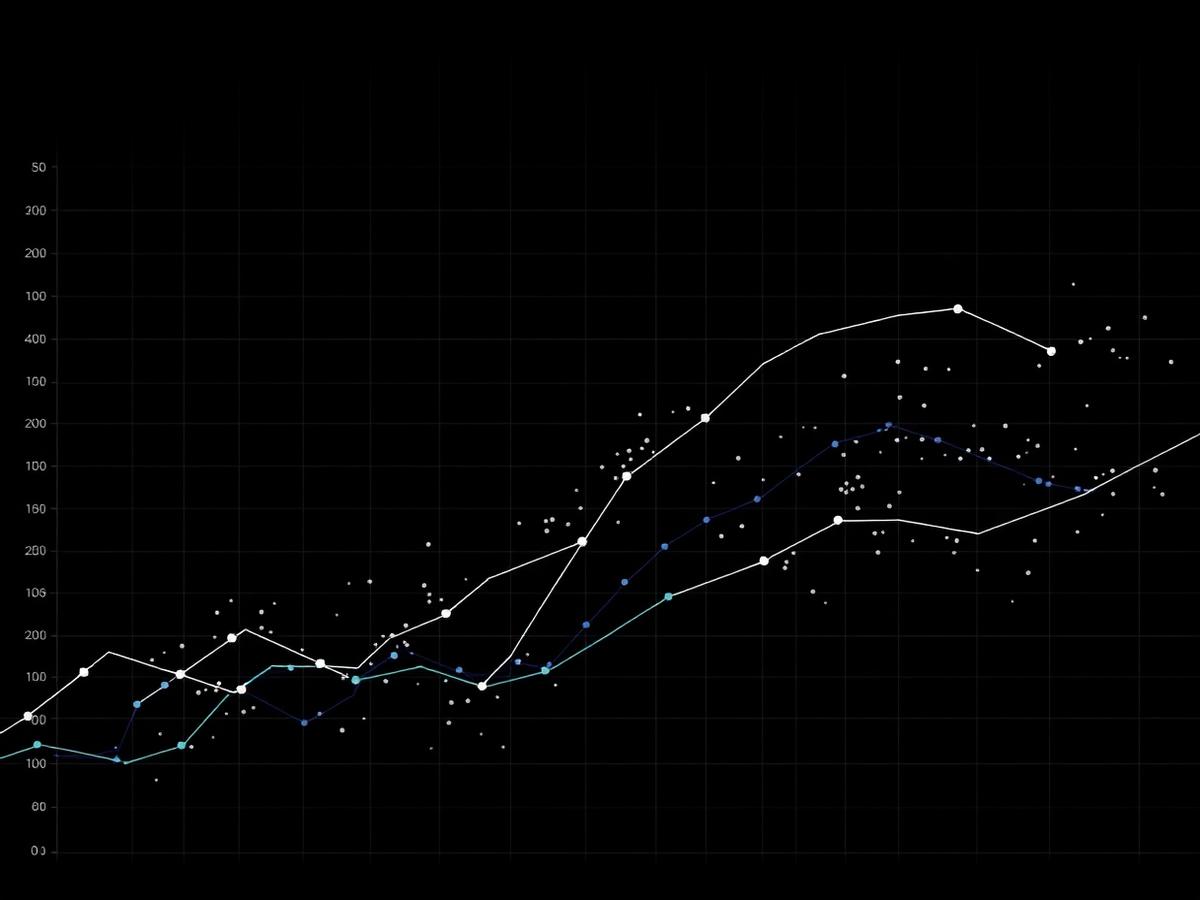 Abstract technical plot of data science model curves on a dark background