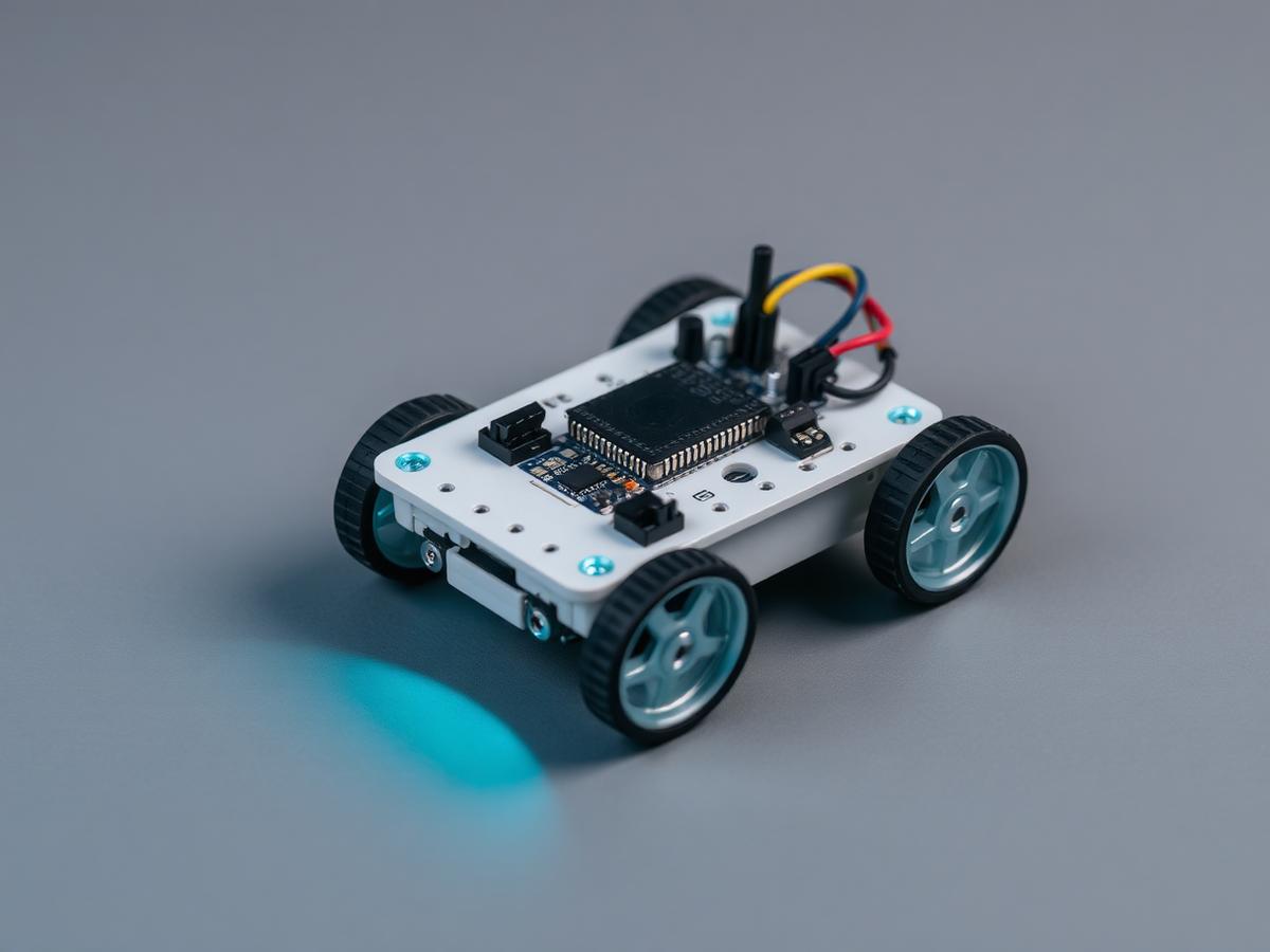 Small autonomous robot prototype with exposed microcontroller and wiring